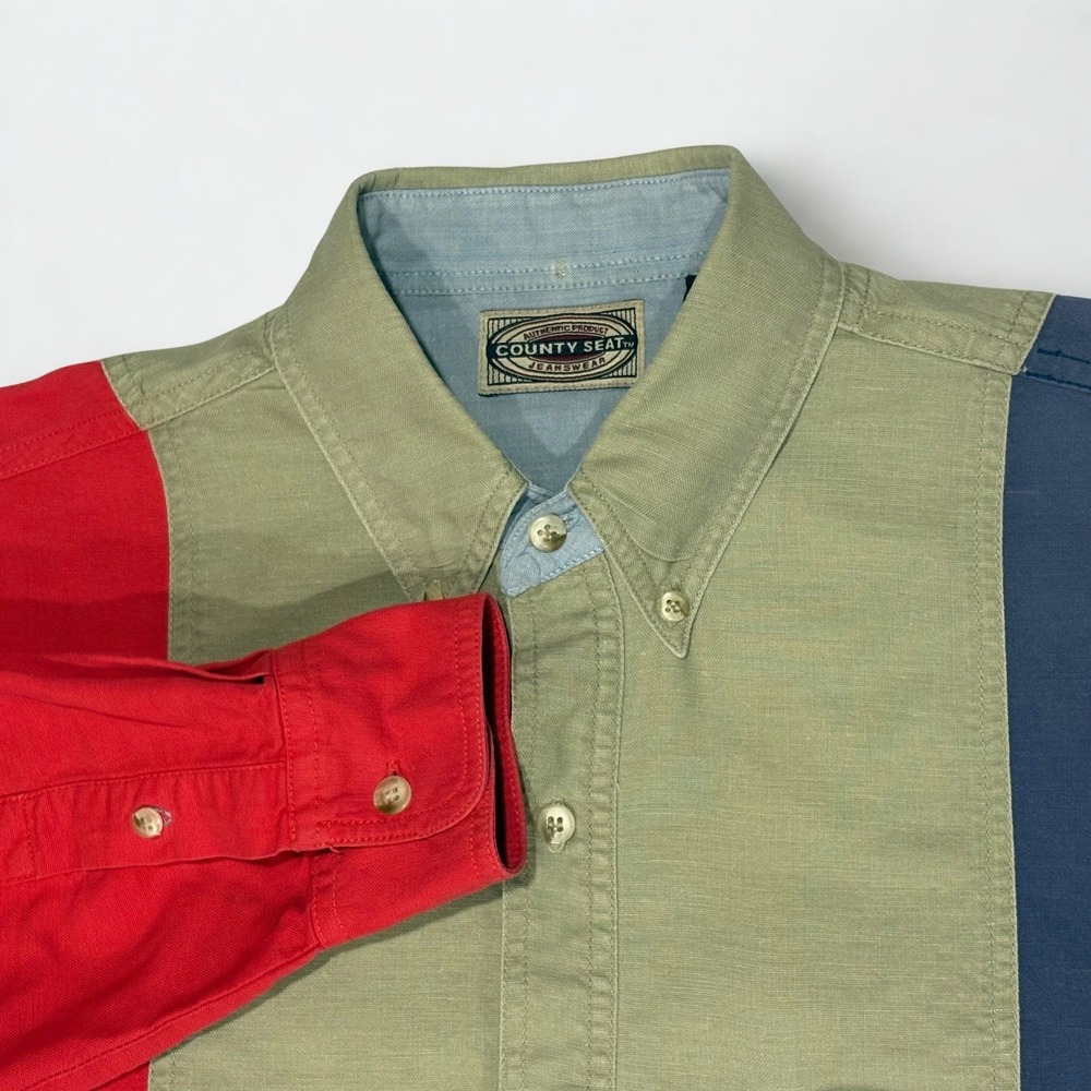 Vintage 90s County Seat JeansWear Men's Button Down Oversized Color Block Medium - Picture 3 of 11